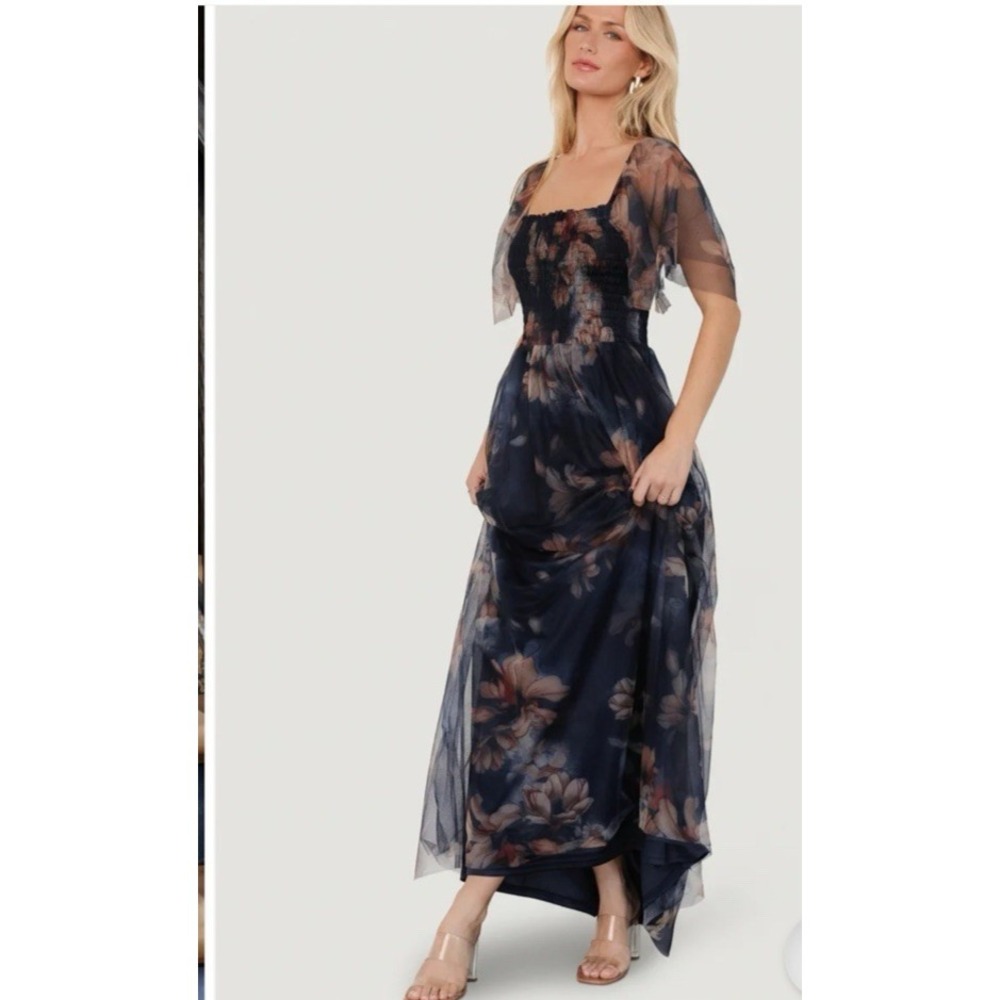 Baltic Born Cassandra‎ Tulle Maxi Dress Dark Blue Floral SZ xl Ethereal Romantic - Picture 3 of 16